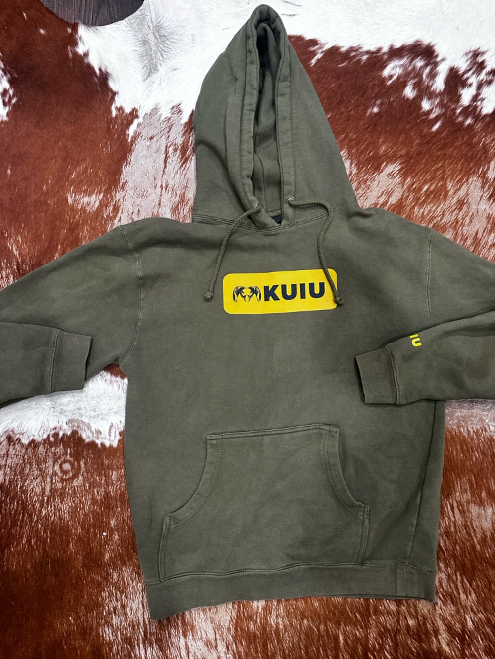 KUIU Olive Green Hoodie with Yellow Accent